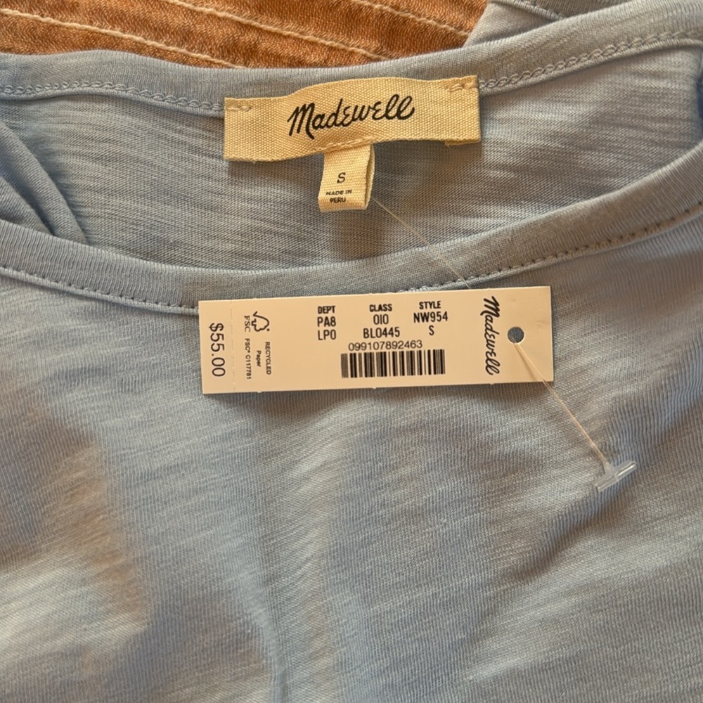 Madewell long sleeve T, light blue. Small. Brand New with tags. - Picture 3 of 3